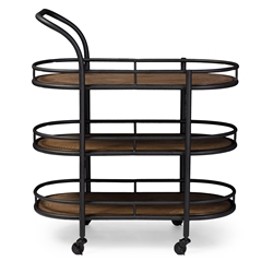 Baxton Studio Karlin Rustic Industrial Style Antique Black Textured Finish Metal Distressed Wood Mobile Kitchen Bar Serving Wine Cart